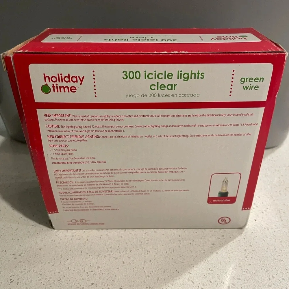 Holiday time 300 icicle lights clear indoor / outdoor use